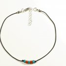 Cord Anklet for Men with Turquoise and Coral Red Beads