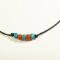 Cord Anklet for Men with Turquoise and Coral Red Beads