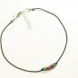 Cord Anklet for Men with Turquoise and Coral Red Beads