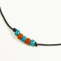 Cord Anklet for Men with Turquoise and Coral Red Beads