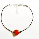 Cord Anklet for Women with Red Heart Bead