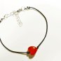 Cord Anklet for Women with Red Heart Bead