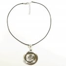 Spiral Pendant Necklace for Men, Black Cord, Silver