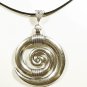 Spiral Pendant Necklace for Men, Black Cord, Silver