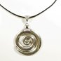 Spiral Pendant Necklace for Men, Black Cord, Silver