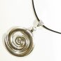 Spiral Pendant Necklace for Men, Black Cord, Silver