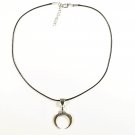 Horn Pendant Necklace for Men, Black Cord, Silver
