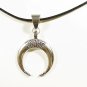 Horn Pendant Necklace for Men, Black Cord, Silver