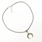 Horn Pendant Necklace for Men, Black Cord, Silver