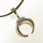Horn Pendant Necklace for Men, Black Cord, Silver