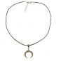 Horn Pendant Necklace for Men, Black Cord, Silver