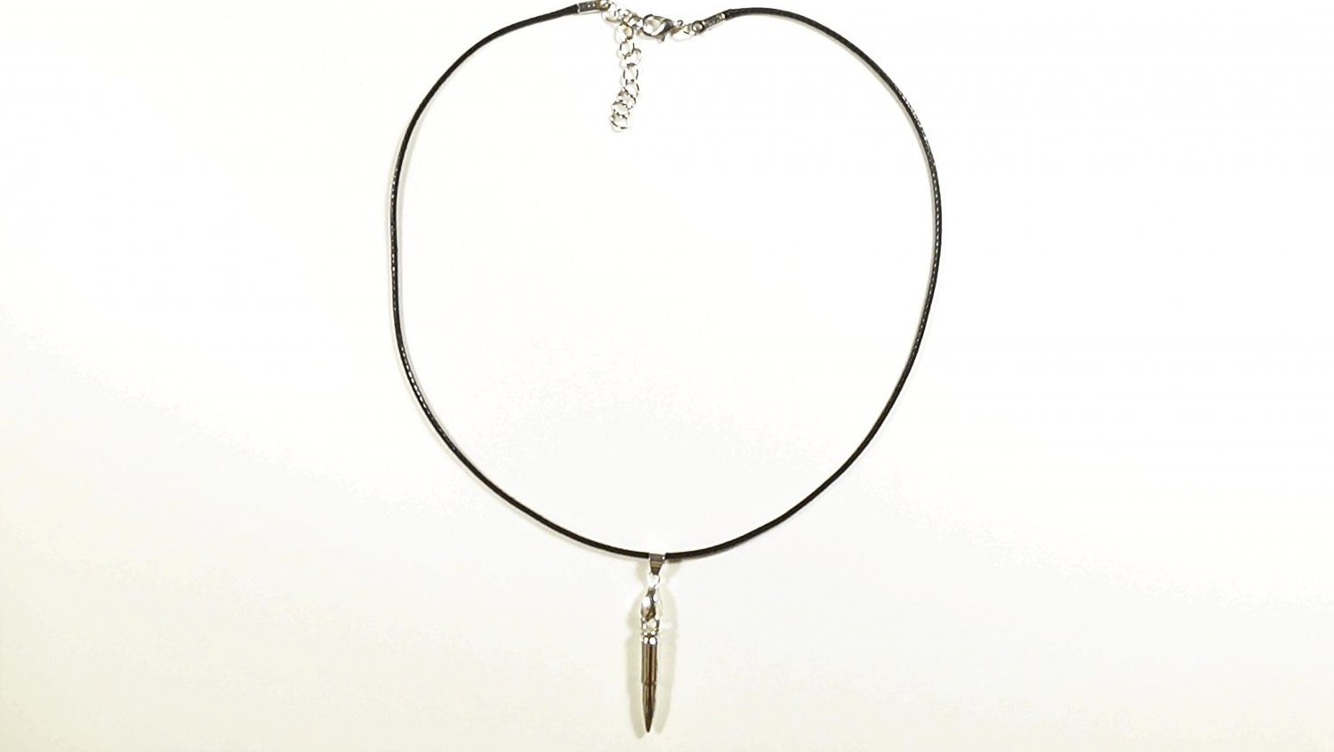 Bullet Pendant Necklace for Men, Black Cord, Silver