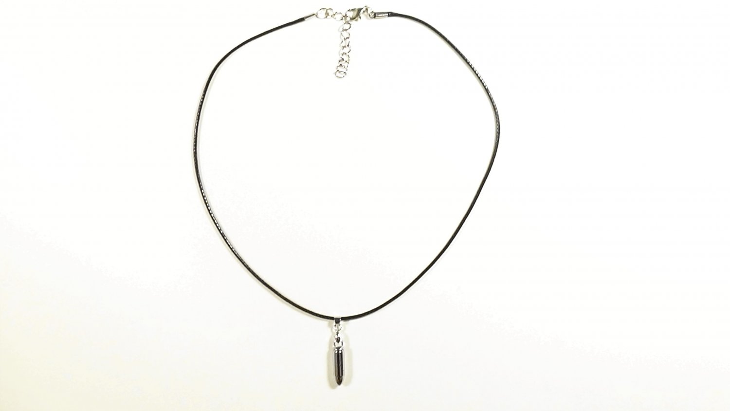 Bullet Pendant Necklace for Men, Black Cord, Silver