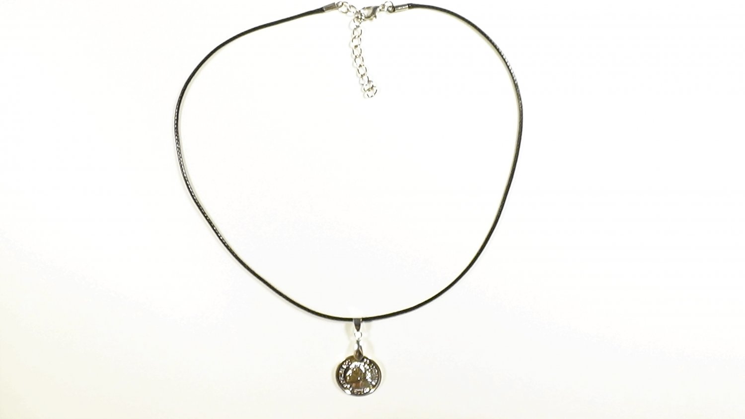 Coin Pendant Necklace for Men, Black Cord, Silver