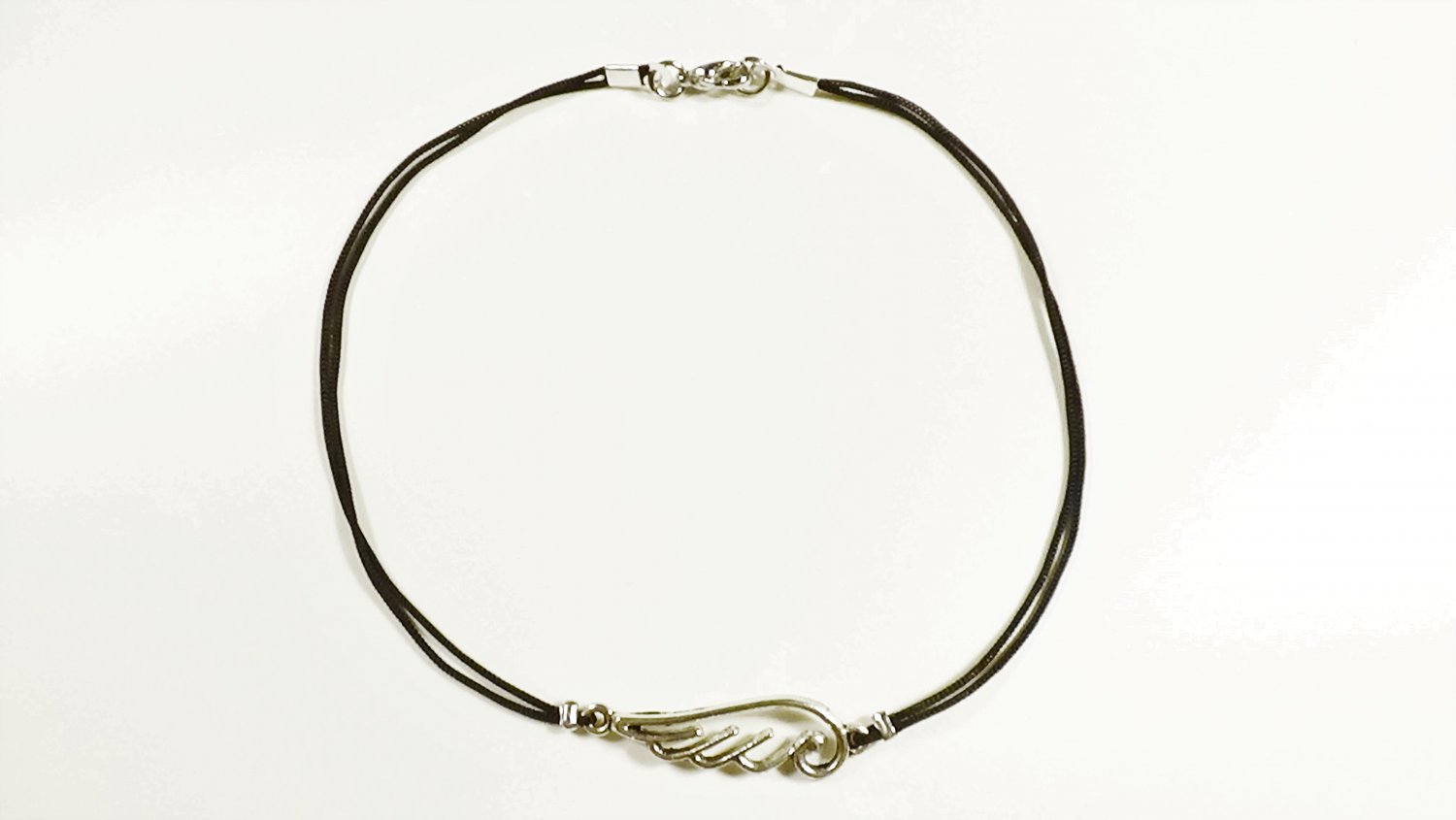 Silver Wing Anklet for Men, Black Cord