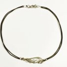 Silver Wing Anklet for Men, Black Cord
