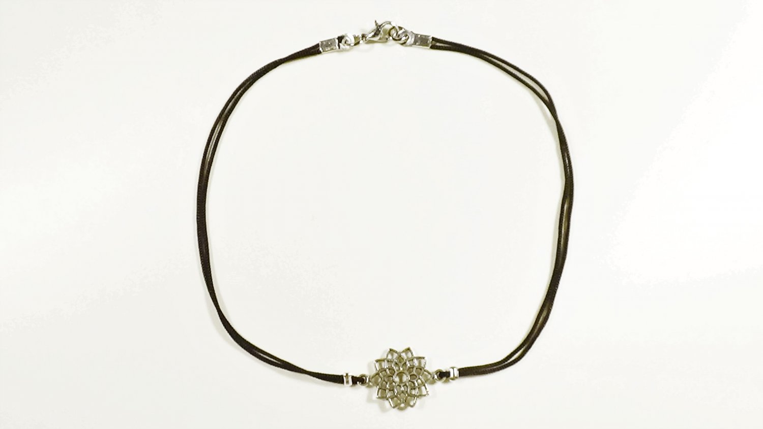 Sahasrara Pendant Anklet for Men, Black Cord, Silver