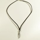 Wing Pendant Necklace for Men, Black Suede, Silver