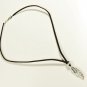 Wing Pendant Necklace for Men, Black Suede, Silver