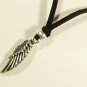 Wing Pendant Necklace for Men, Black Suede, Silver