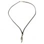 Wing Pendant Necklace for Men, Black Suede, Silver
