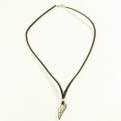 Wing Pendant Necklace for Men, Black Suede, Silver