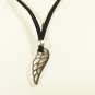 Wing Pendant Necklace for Men, Black Suede, Silver
