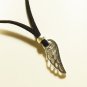 Wing Pendant Necklace for Men, Black Suede, Silver