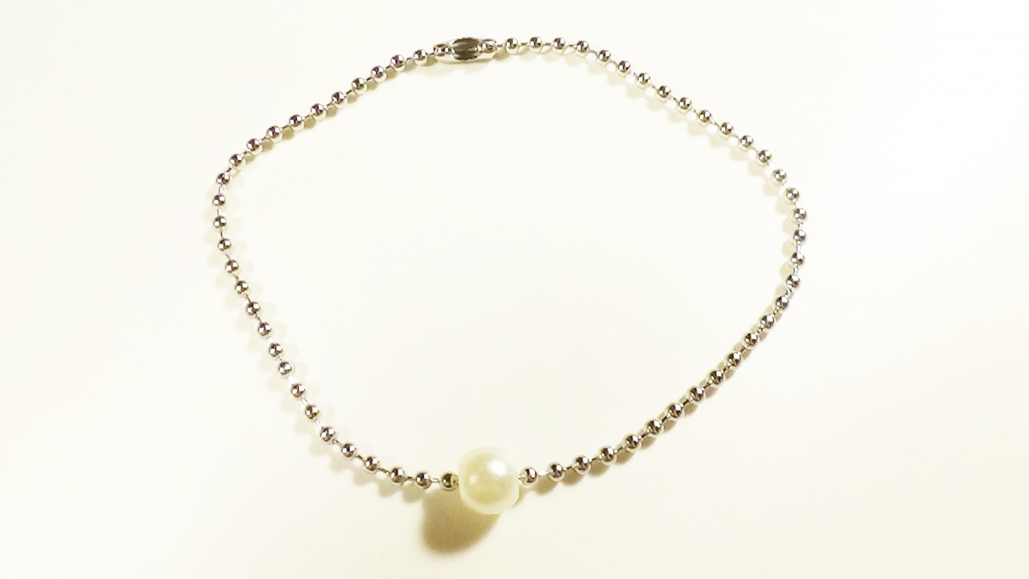 White Pearl Surgical Stainless Steel Ball Chain Bracelet for Men, Silver