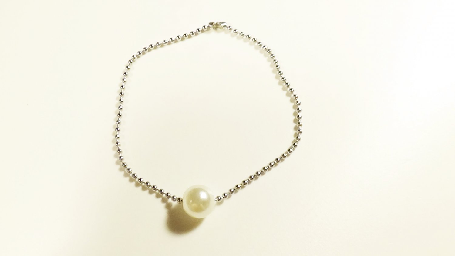White Pearl Surgical Stainless Steel Ball Chain Bracelet, Silver