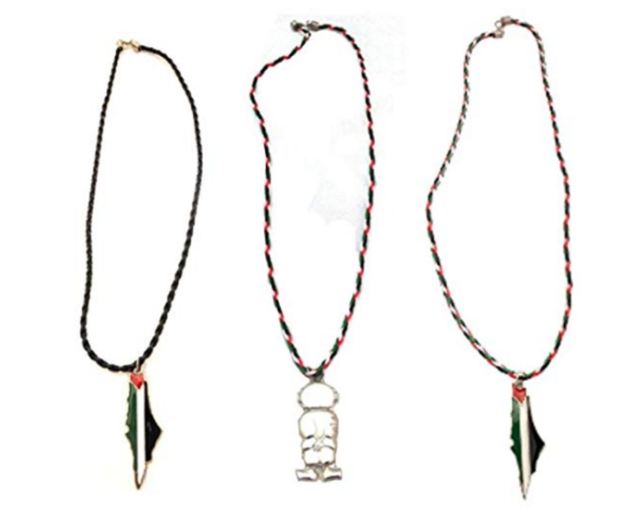Palestine Collection (3 pcs) Metal Map colored Flag & colored & black Leather Necklace