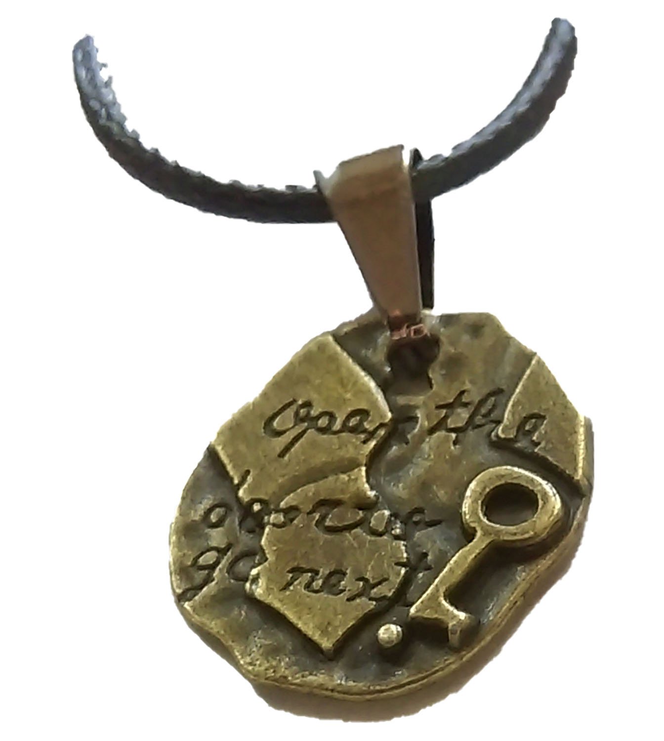 Antique Palestine Return key design Bronze pendant & 40 cm leather necklace