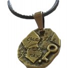Antique Palestine Return key design Bronze pendant & 40 cm leather necklace
