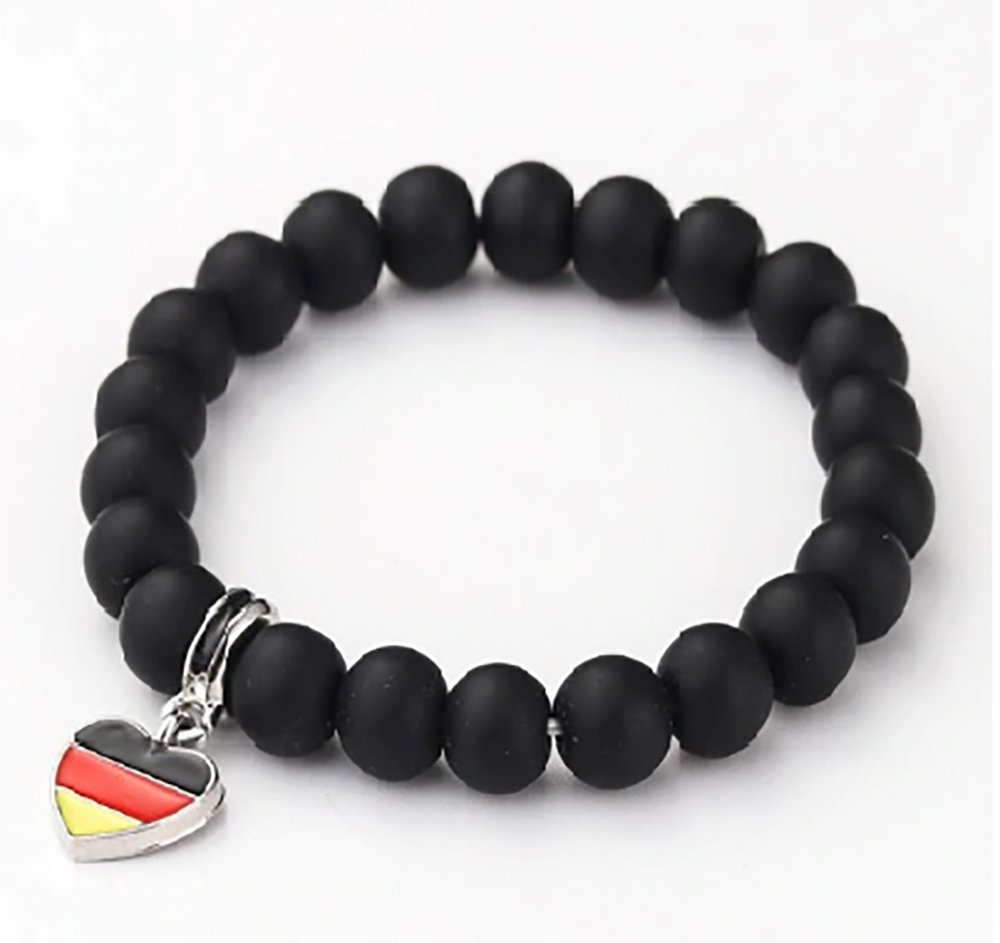 Unisex National flag Bracelet black beaded Stone Germany Flag love heart design