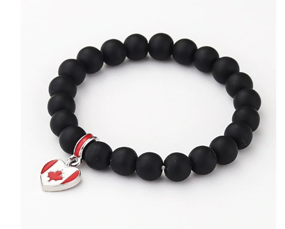 Unisex National flag Bracelet black beaded Stone Canada Flag love heart design