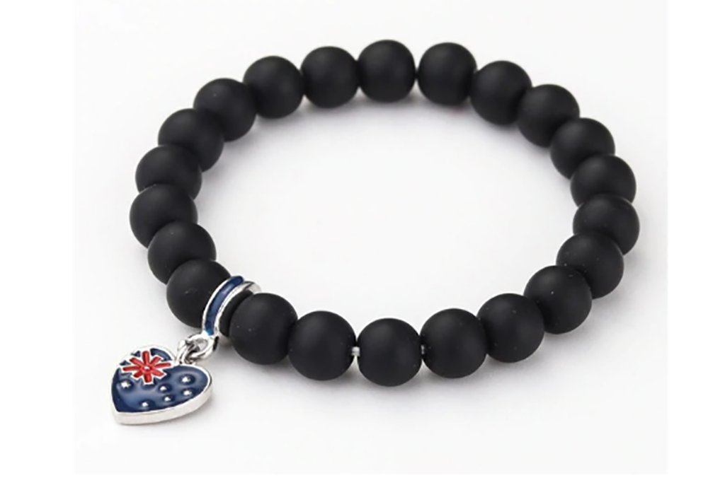 Unisex National flag Bracelet black beaded Stone Australia Flag loveheart design