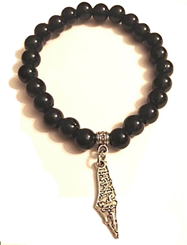 Unisex Palestine Silver Metal Map, black beaded Bracelet Fashion Map Wristband