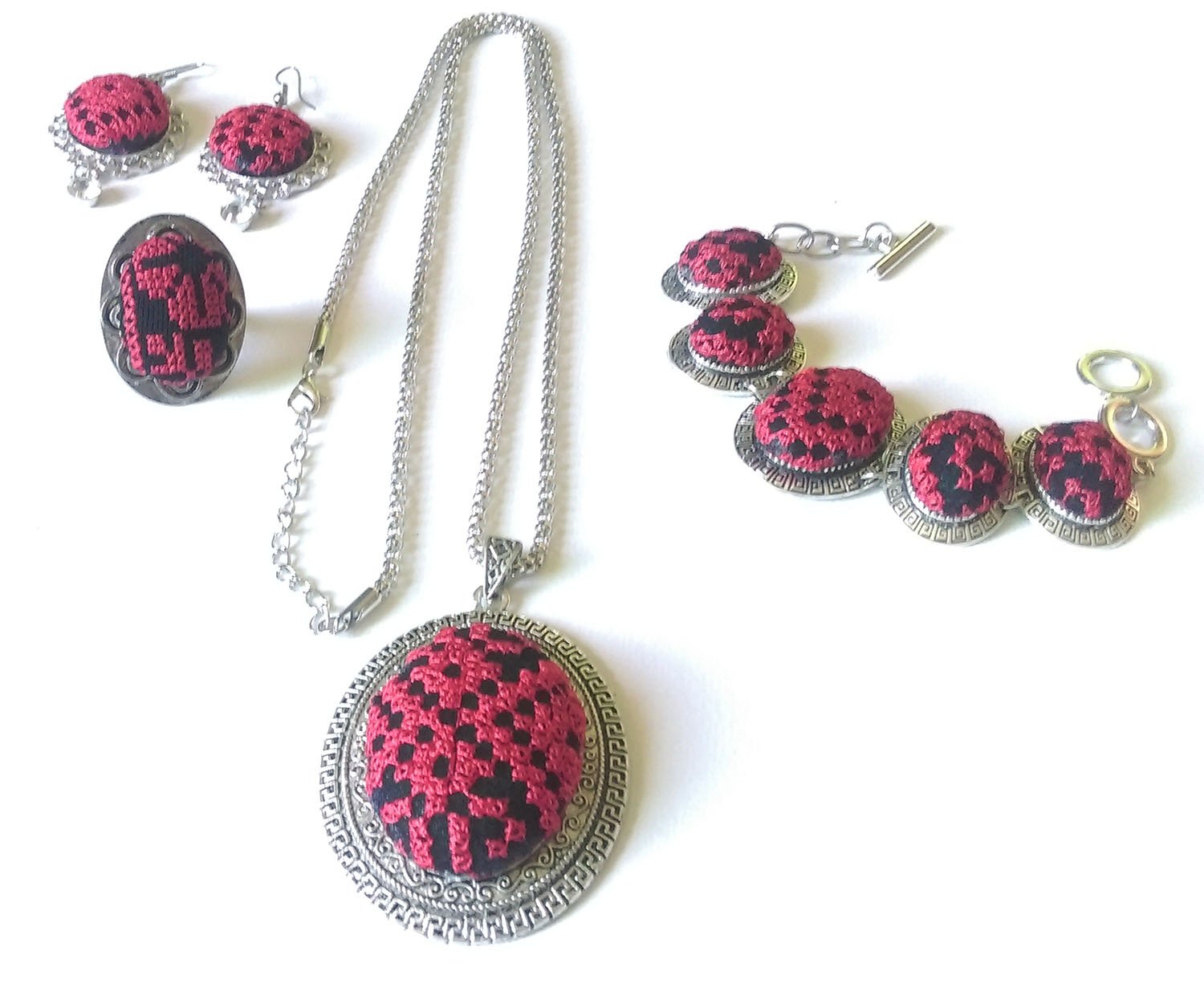 Palestine unique traditional collection (4 pcs) : necklace, bracelet, earring & ring