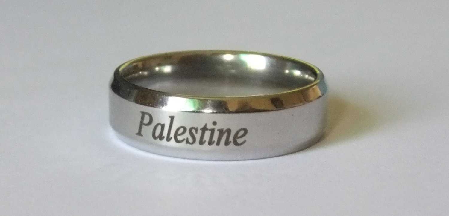 Unisex Palestine Word in Arabic Handwriting Men Women Titanium Ring