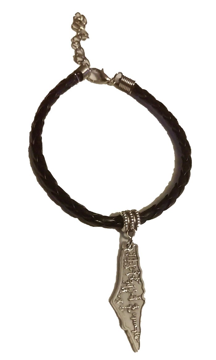 Unisex Unique Palestine Map Silver pendant handmade fancy black leather bracelet