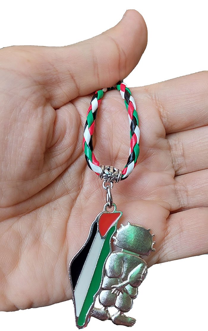 Palestine Metal Map Flag Handala Handalah & colored Leather Necklace