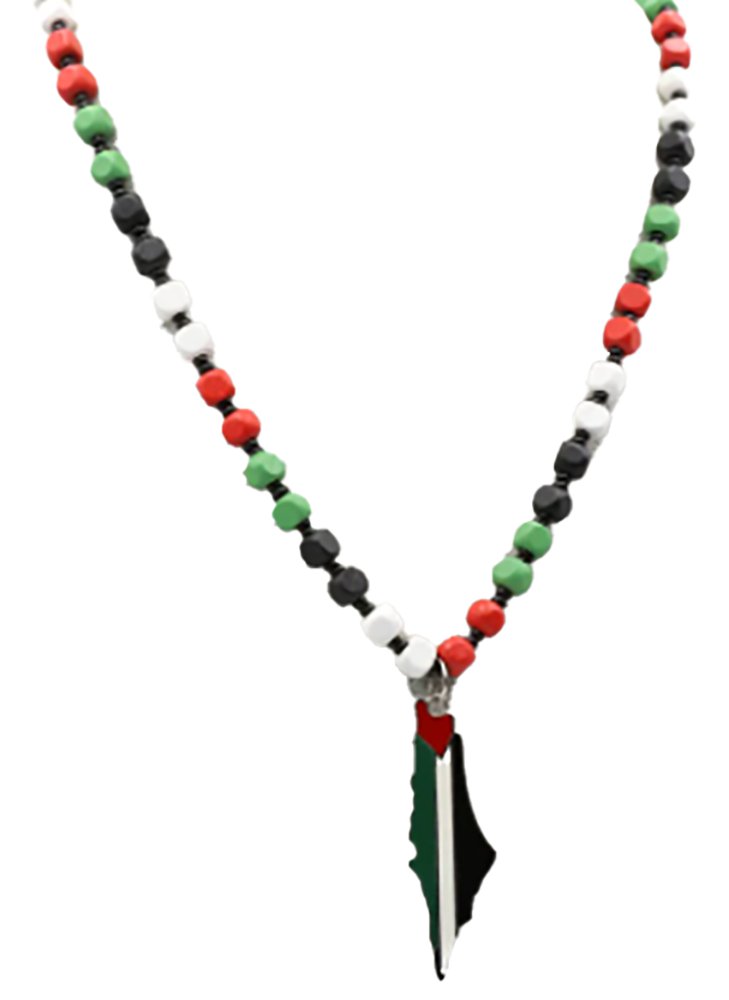 Palestine wooden beaded flag Colors 60 cm Necklace & Palestine Map Flag Design