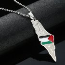 Unisex Palestine Silver Metal Map colored flag design with 50 cm steel Necklace