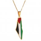 Unisex Palestine Gold or Silver Map Pendant colored flag with 50 cm necklace