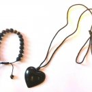 (2 pcs): Unisex Fashion Style adjustable wooden beads Bracelet & heart Necklace