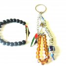 2 Pcs Unisex Palestine Metal Flag with black beaded Bracelet & beaded Key-chain