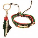 2 Pcs Unisex Palestine leather Bracelet with Metal Map &  Palestine keychain