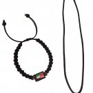 Unisex handmade Palestine wood flag beads Bracelet & 50cm black leather Necklace