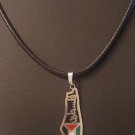Palestine Silver Metal Flag Map Pendnat with 50cm black Leather Necklace