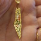 Palestine colored fancy Map pendant Gold color Metal leather necklace